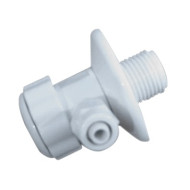 Conexão Tê em ABS branco, roscas 1/2", saída para mangueira 3/8"