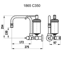 Torneira de parede com filtro acoplado 1865, metal cromado, 1/4" de volta, arejador móvel, Fani Torneira de parede com filtro acoplado 1865, metal cromado, 1/4" de volta, arejador móvel, Fani