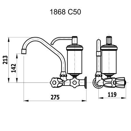 Torneira de parede com filtro acoplado 1868, metal cromado, Fani