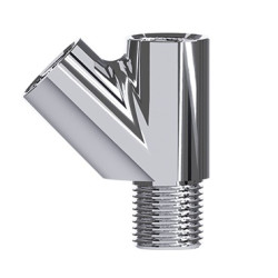 Conexão Tê cromada, 45º, tipo Y, roscas M curta x F x F 1/2", Blukit Conexão Tê cromada, 45º, tipo Y, roscas M curta x F x F 1/2", Blukit