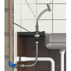 Flexível com registro para água, revestimento em aço inox, 0,3 m, roscas M x F de 1/2", Blukit Flexível com registro para água, revestimento em aço inox, 0,3 m, roscas M x F de 1/2", Blukit