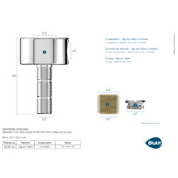 Adaptador cromado com saída lateral 90°, roscas 1/2" x 3/4" x 1/2", Blukit Adaptador cromado com saída lateral 90°, roscas 1/2" x 3/4" x 1/2", Blukit