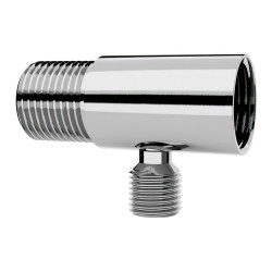 Adaptador de parede cromado para filtros, roscas M x F 1/2", saída lateral rosca M 1/4", Blukit Adaptador de parede cromado para filtros, roscas M x F 1/2", saída lateral rosca M 1/4", Blukit