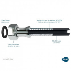 Flexível para água com revestimento em aço inox, 0,4 m, roscas M x F de 1/2", Blukit Flexível para água com revestimento em aço inox, 0,4 m, roscas M x F de 1/2", Blukit