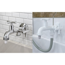 Torneira Blukit Lume plástica branca de parede com derivação para máquina, ¼ de volta Torneira Blukit Lume plástica branca de parede com derivação para máquina, ¼ de volta