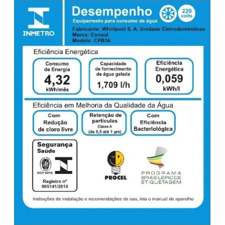 Purificador de água refrigerado Consul CPB36 cinza, com compressor 220V Purificador de água refrigerado Consul CPB36 cinza, com compressor 220V