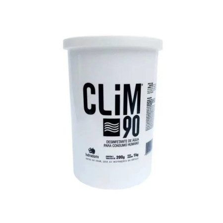 Cloro CLIM90 para consumo humano, ácido tricloroisocianúrico 90%, pote 1 kg c/ 5 tabletes, Hidrodomi