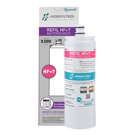 Refil Hidrofiltros HF+7, com ação bacteriológica, compatível com purificadores de água IBBL