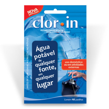 Cloro Clor-In pastilhas 1 mg para cantil, cartela com 10 pastilhas, Acuapura