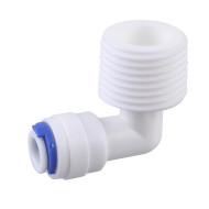 Cotovelo plástico branco rosca 1/2" x engate rápido 1/4" (6,35 mm)