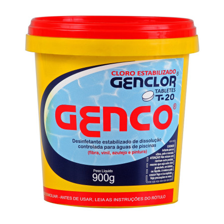 Cloro em tabletes Genclor T-20, tabletes de 20g em embalagem de 900g, Genco